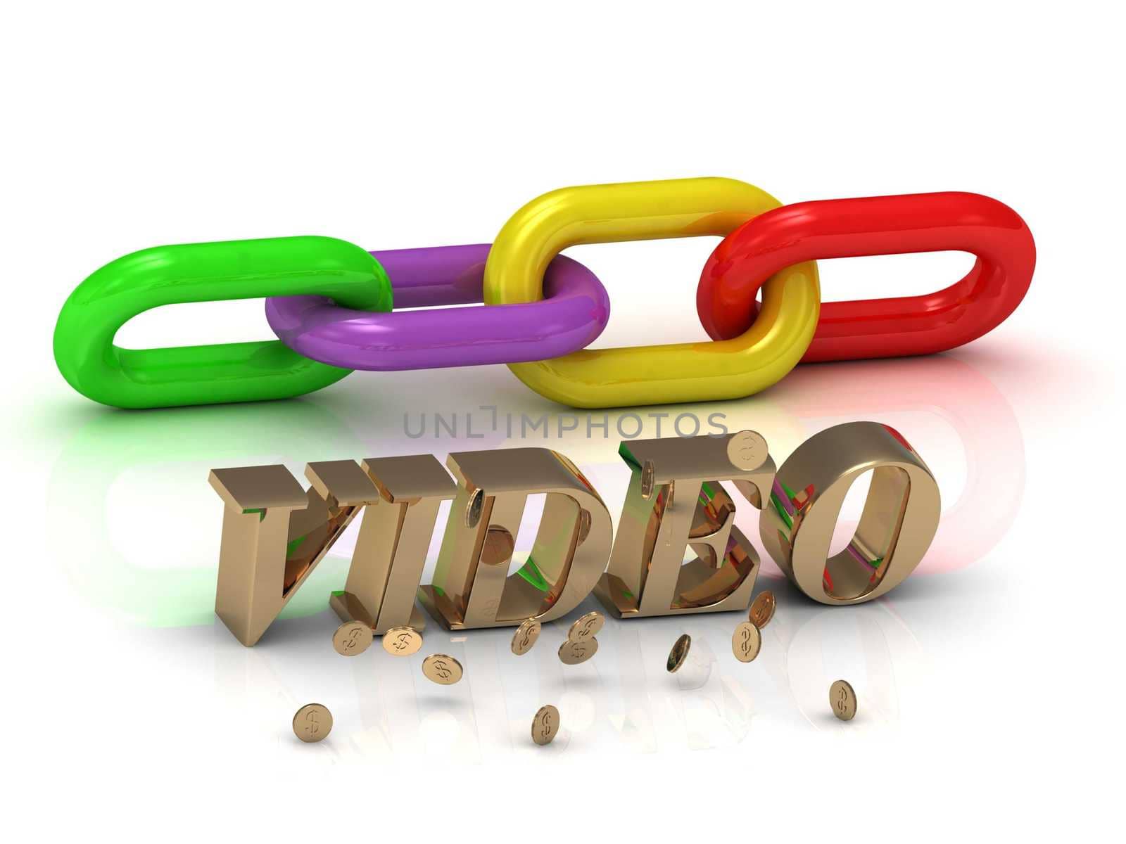 VIDEO- inscription of bright letters and color chain on white background