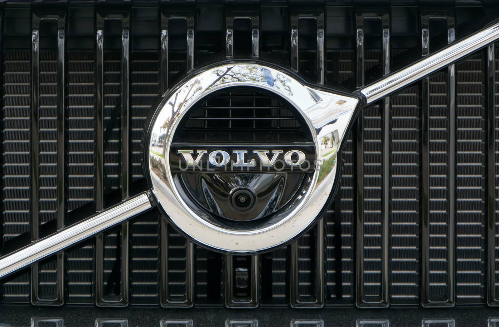 PASADENA, CA/USA - JANUARY 16, 2016: Volvo automobile grille and logo. Volvo is a Swedish manufacturer of automobiles.