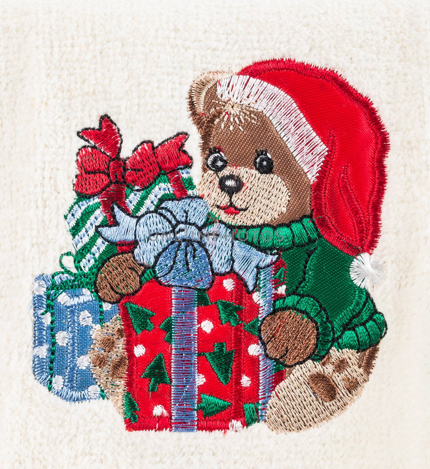 little brown bear with christmas hat and gift boxes by simpleBE