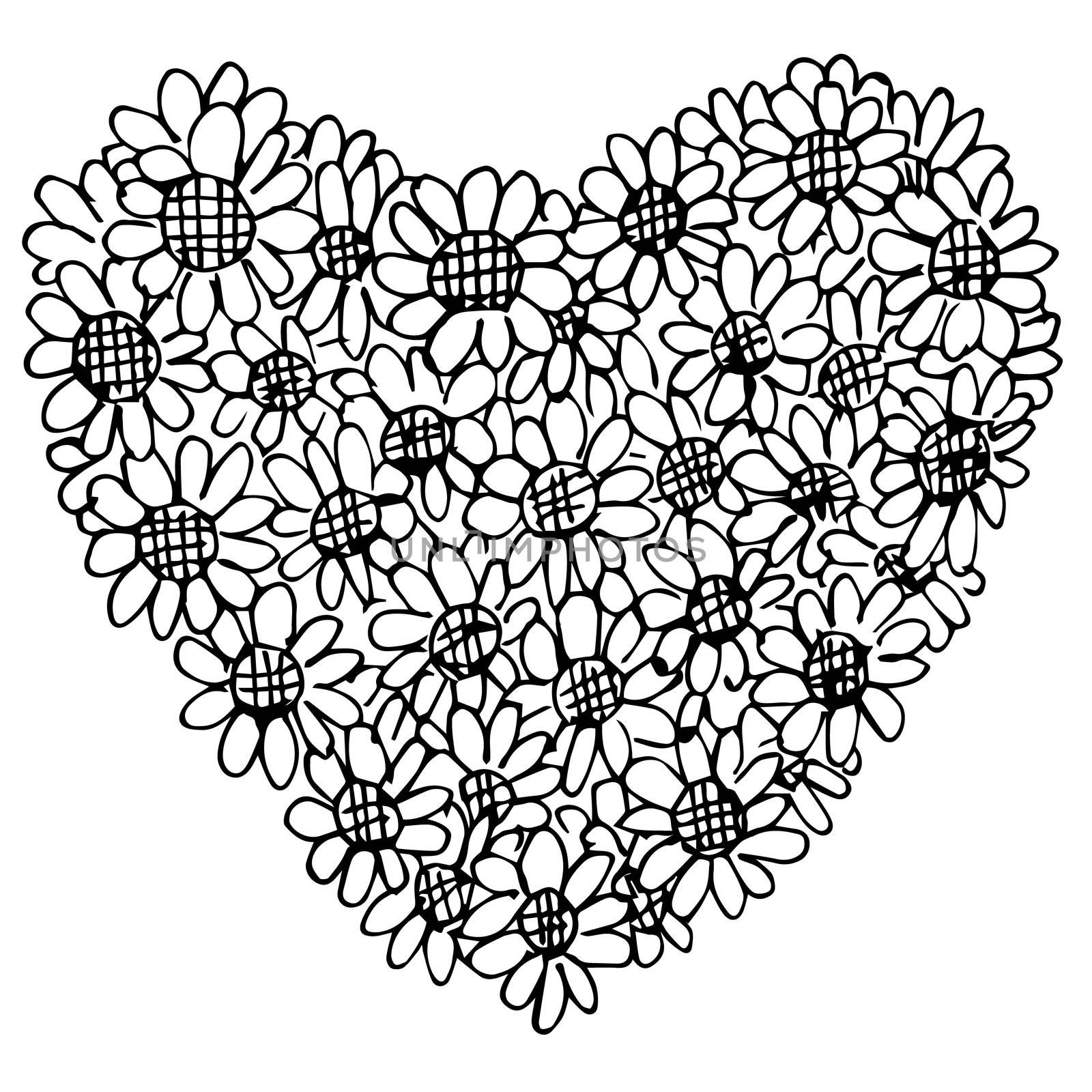 Freehand illustration of retro flower design heart shape by simpleBE