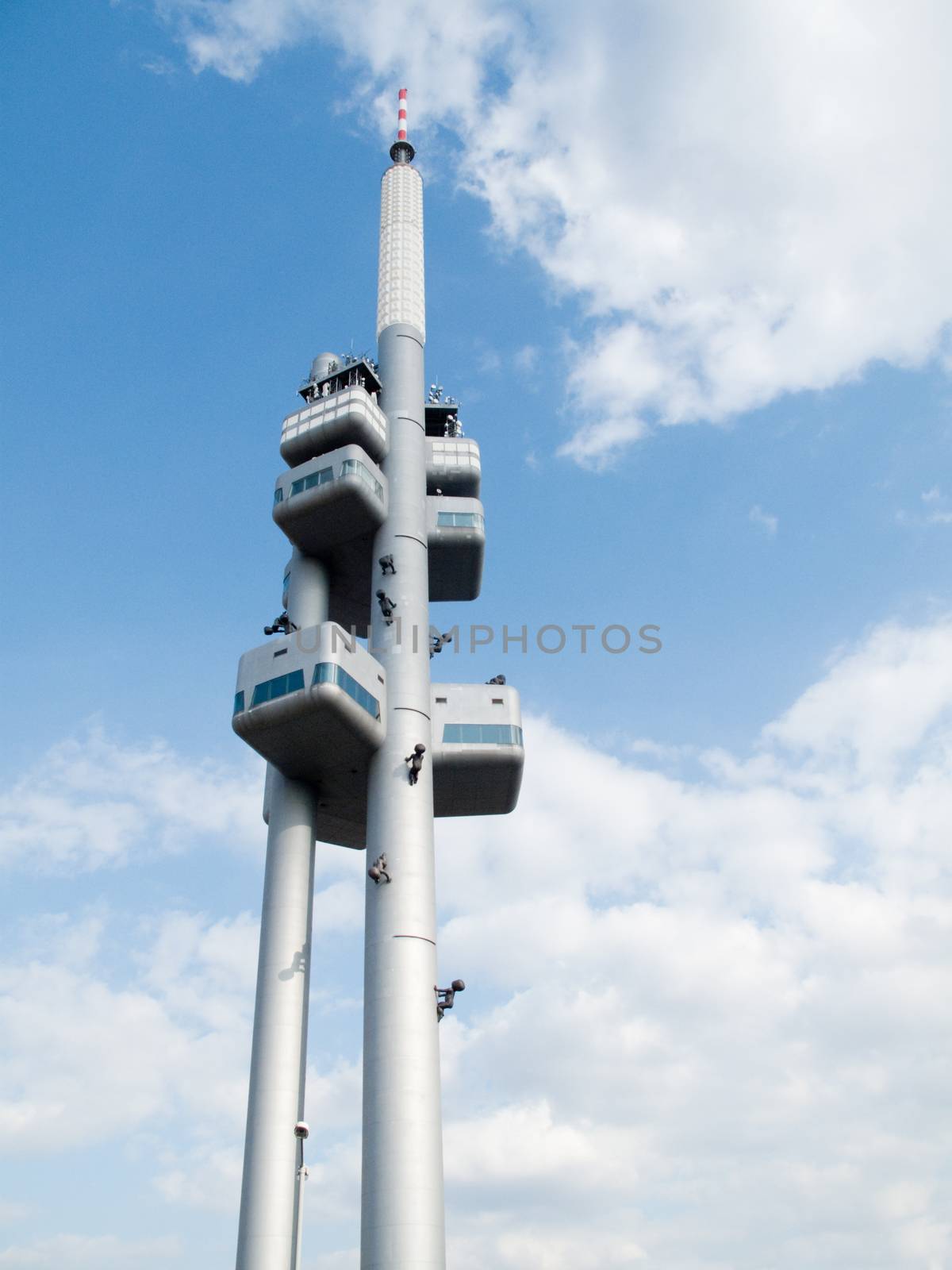 Zizkov TV Tower with sculptures of crawling babies by Digifoodstock