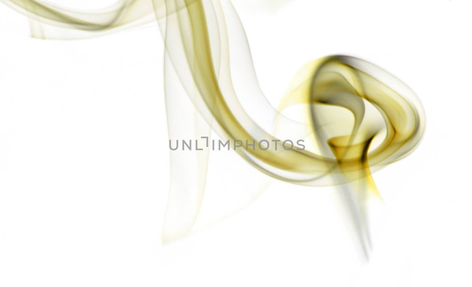 Yellow insence smoke on white background with free space for your text.