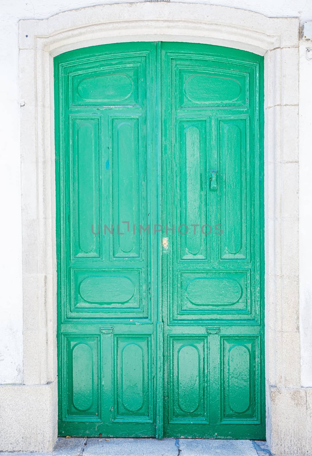 Old rustic wooden door painted in green 