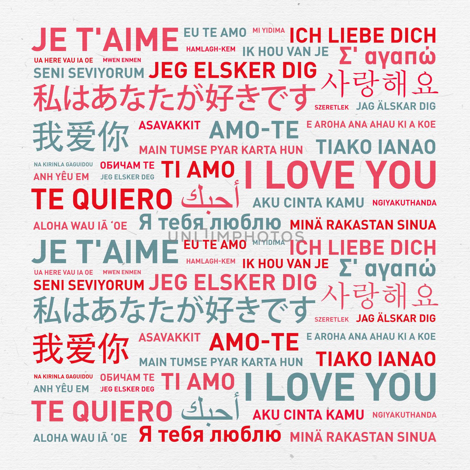 I love you message card translated in different world languages