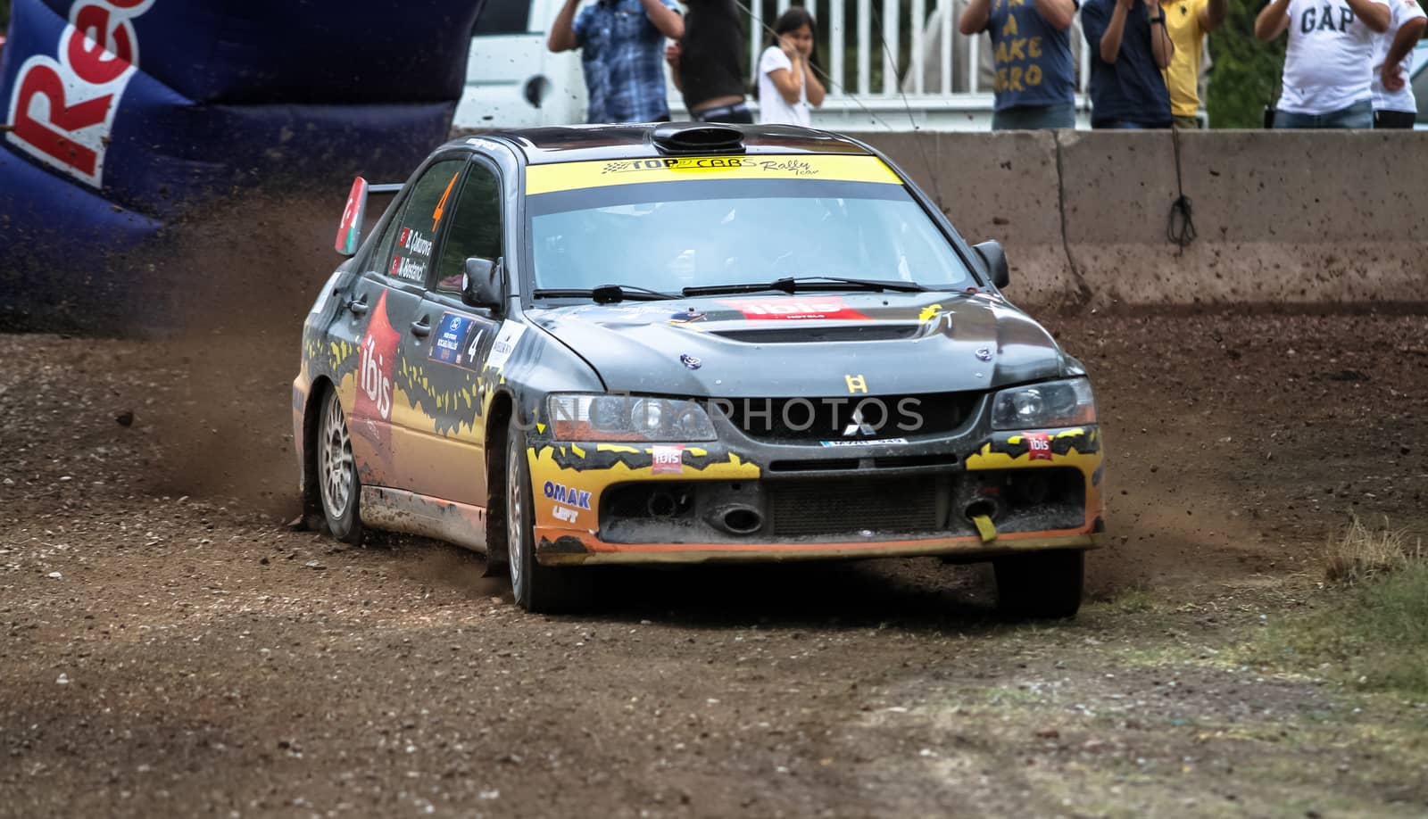 KOCAELI, TURKEY - AUGUST 23, 2015: Burak Cukurova with Mitsubishi Evo IX in Kocaeli Rally 2015