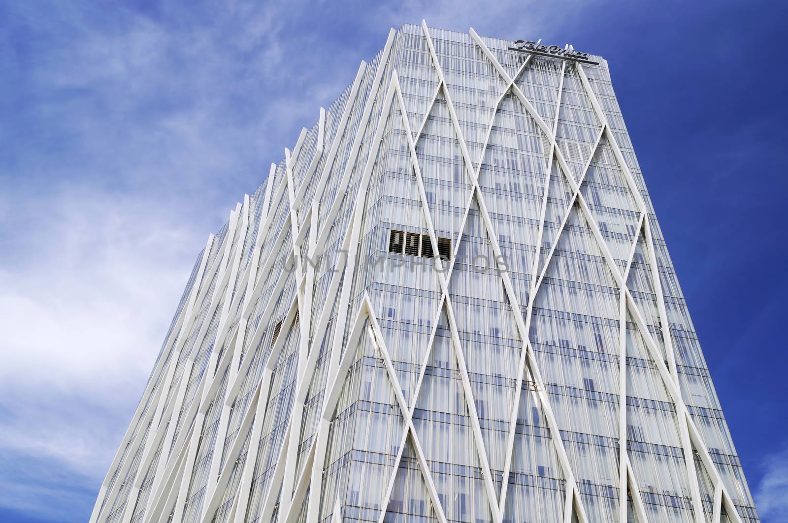 BARCELONA, SPAIN - OCTOBER 08, 2015: Diagonal ZeroZero skyscraper, Telefonica's office building in Barcelona, Spain 