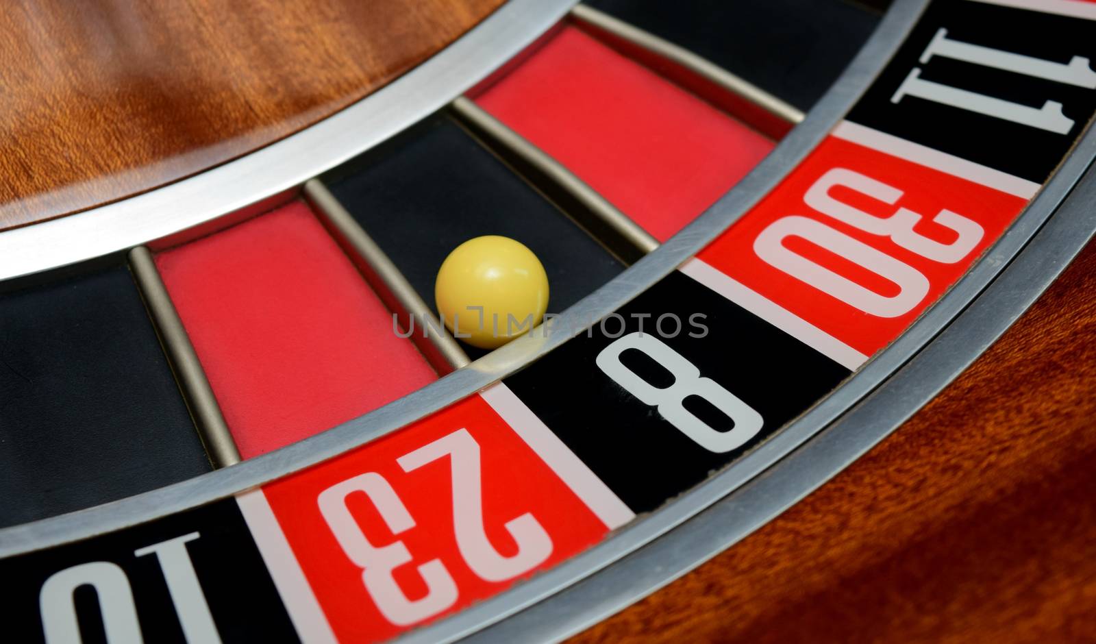 ball in winning number eight at roulette wheel