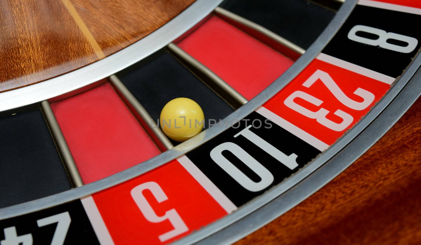 ball in winning number ten at roulette wheel
