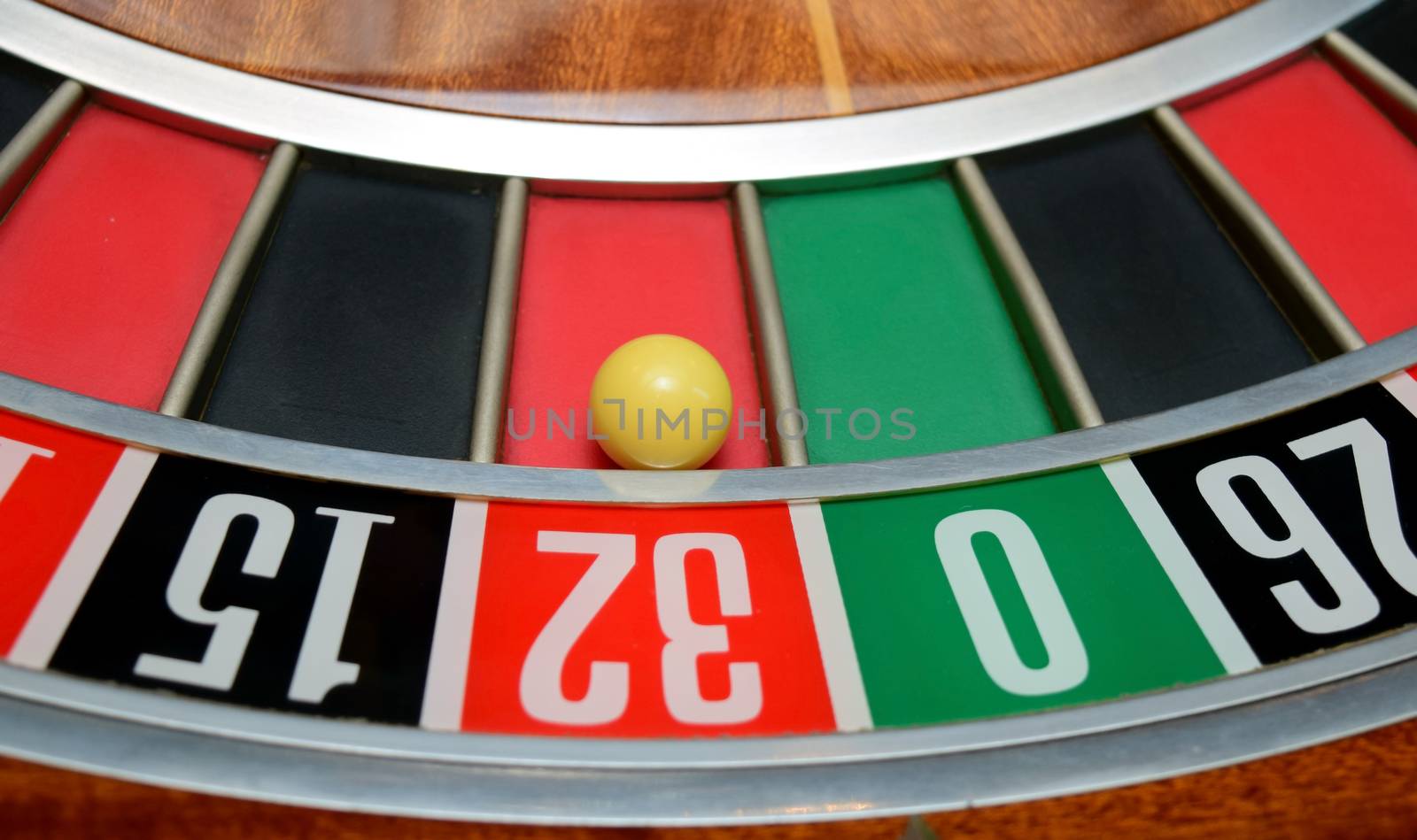 ball in winning number thirty two at roulette wheel