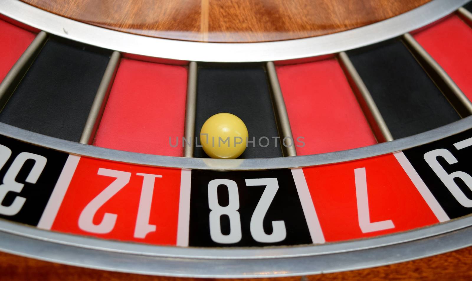 ball in winning number twenty eight at roulette wheel