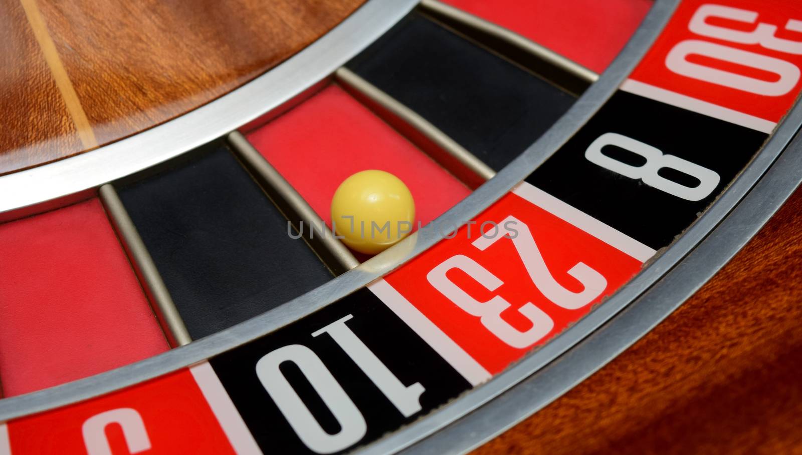 ball in winning number twenty three at roulette wheel