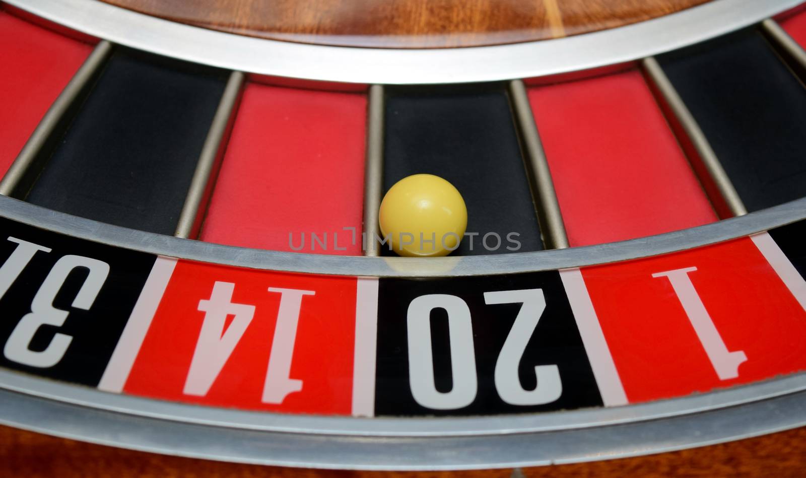 ball in winning number thenty at roulette wheel