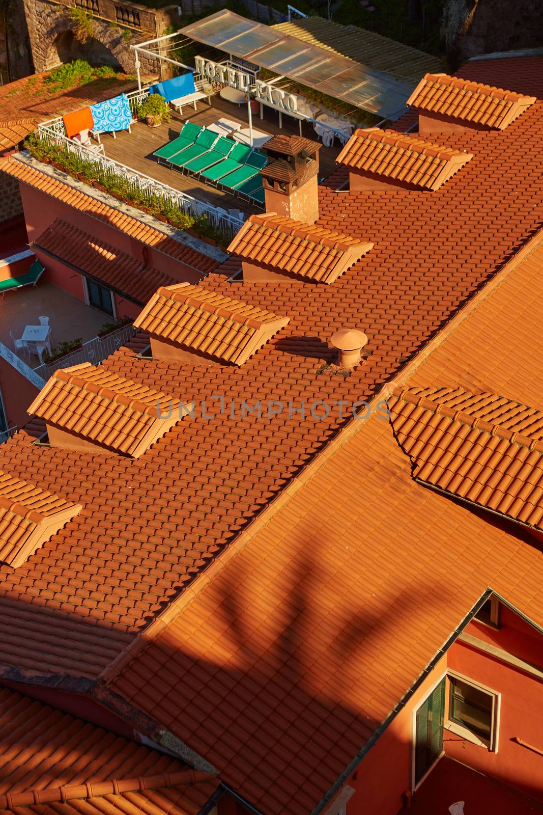 A view of typical vintage house with tile roof