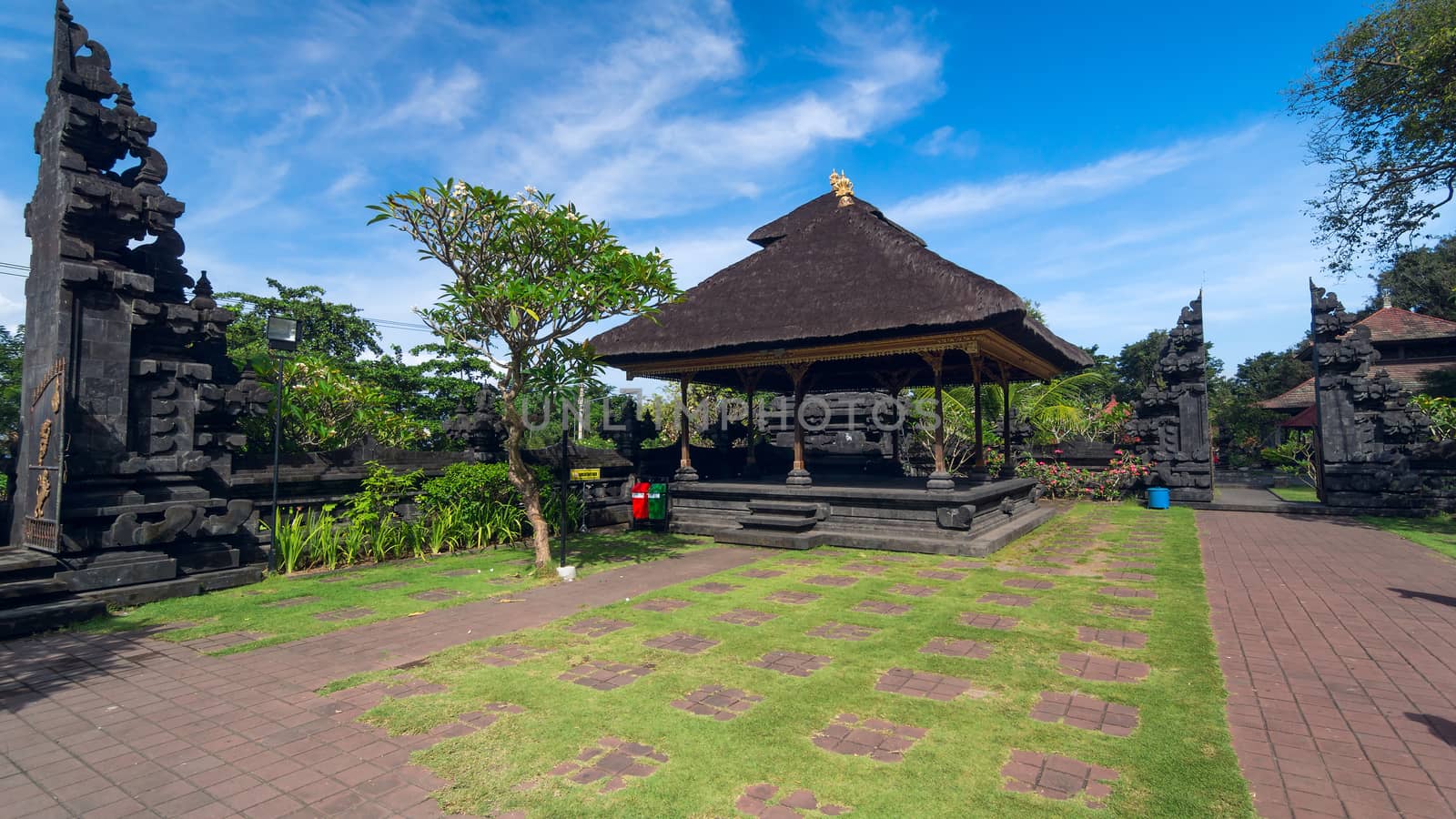 Famouse old temple on island Bali in Indonesia. Summer sunny day.