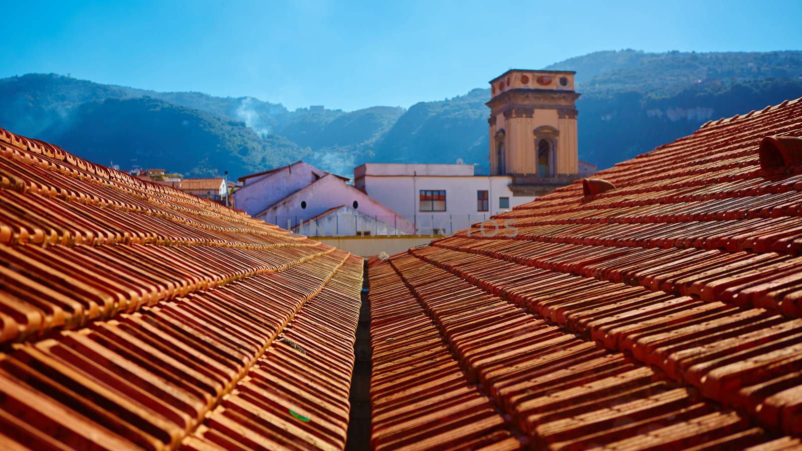 A view of typical vintage house with tile roof