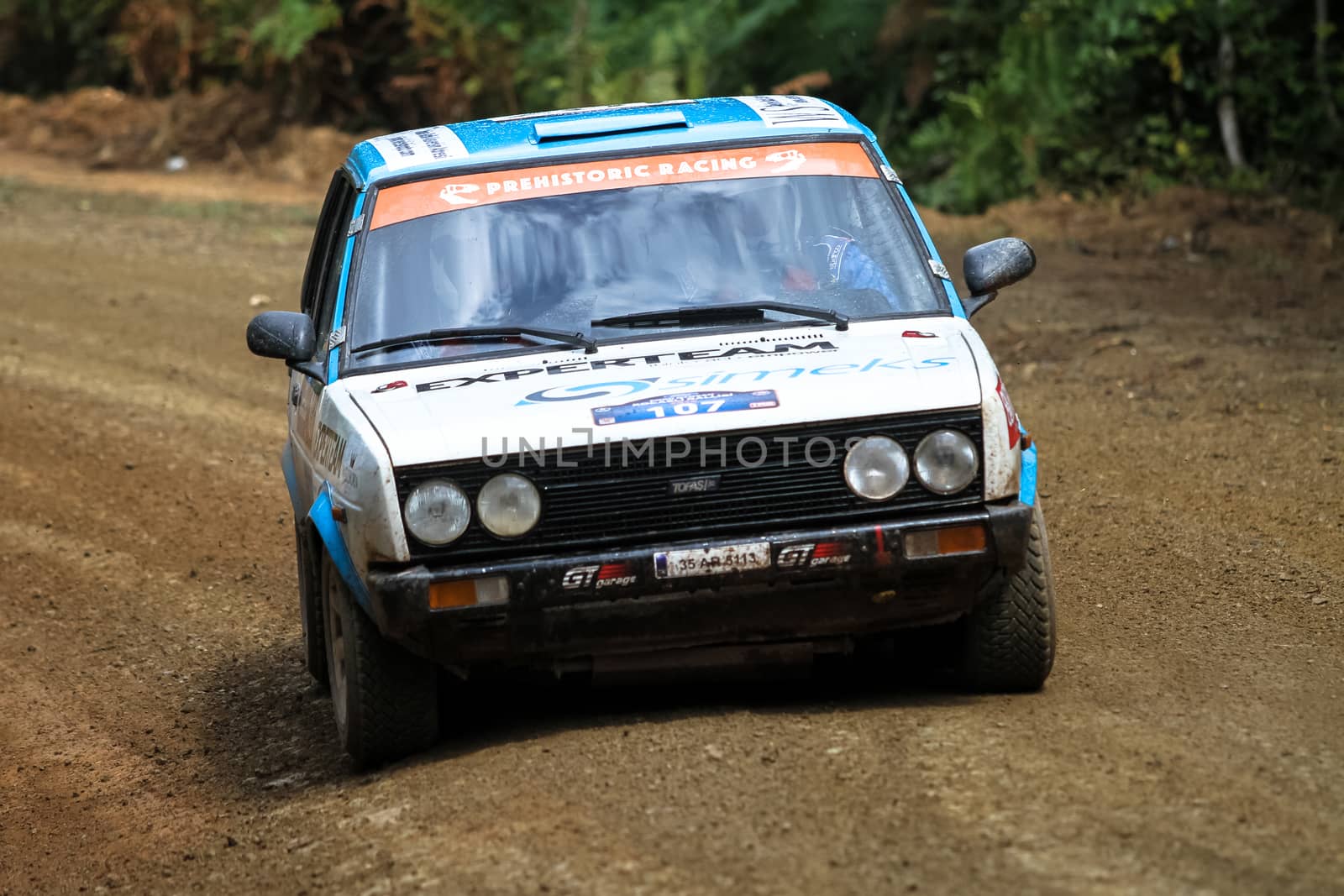 KOCAELI, TURKEY - AUGUST 23, 2015: Gercek Sunman with Fiat 131 in Kocaeli Rally 2015