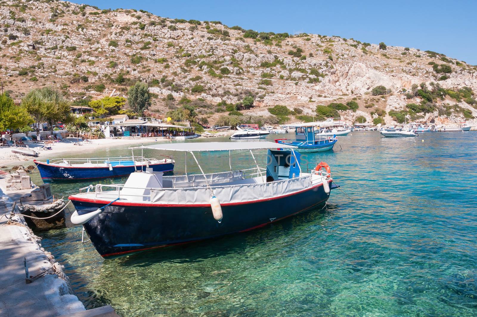 Boats at Agios Nikolaos port on Zakynthos, Greece