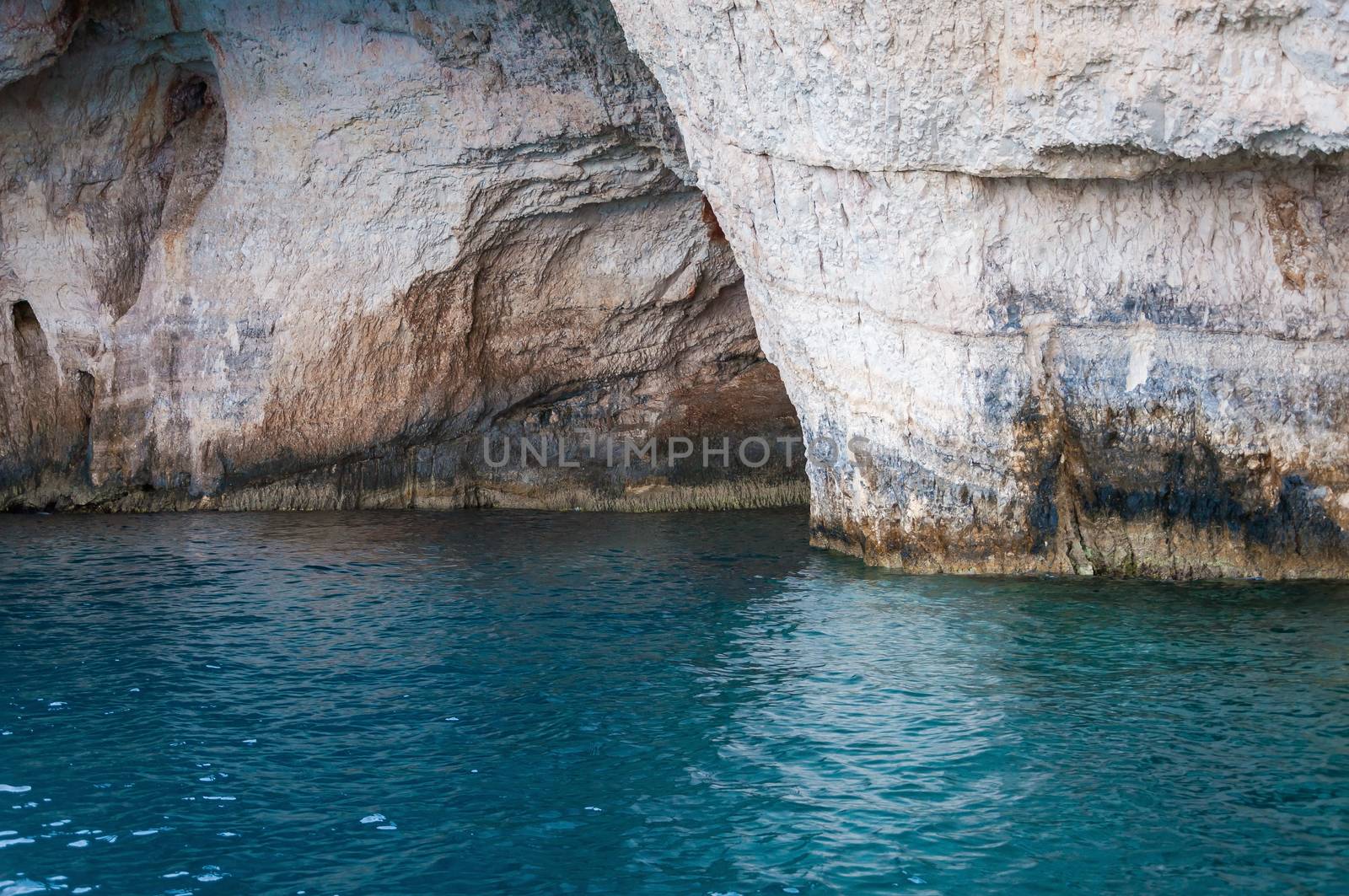 Blue caves on Zakynthos Island seen from the boat