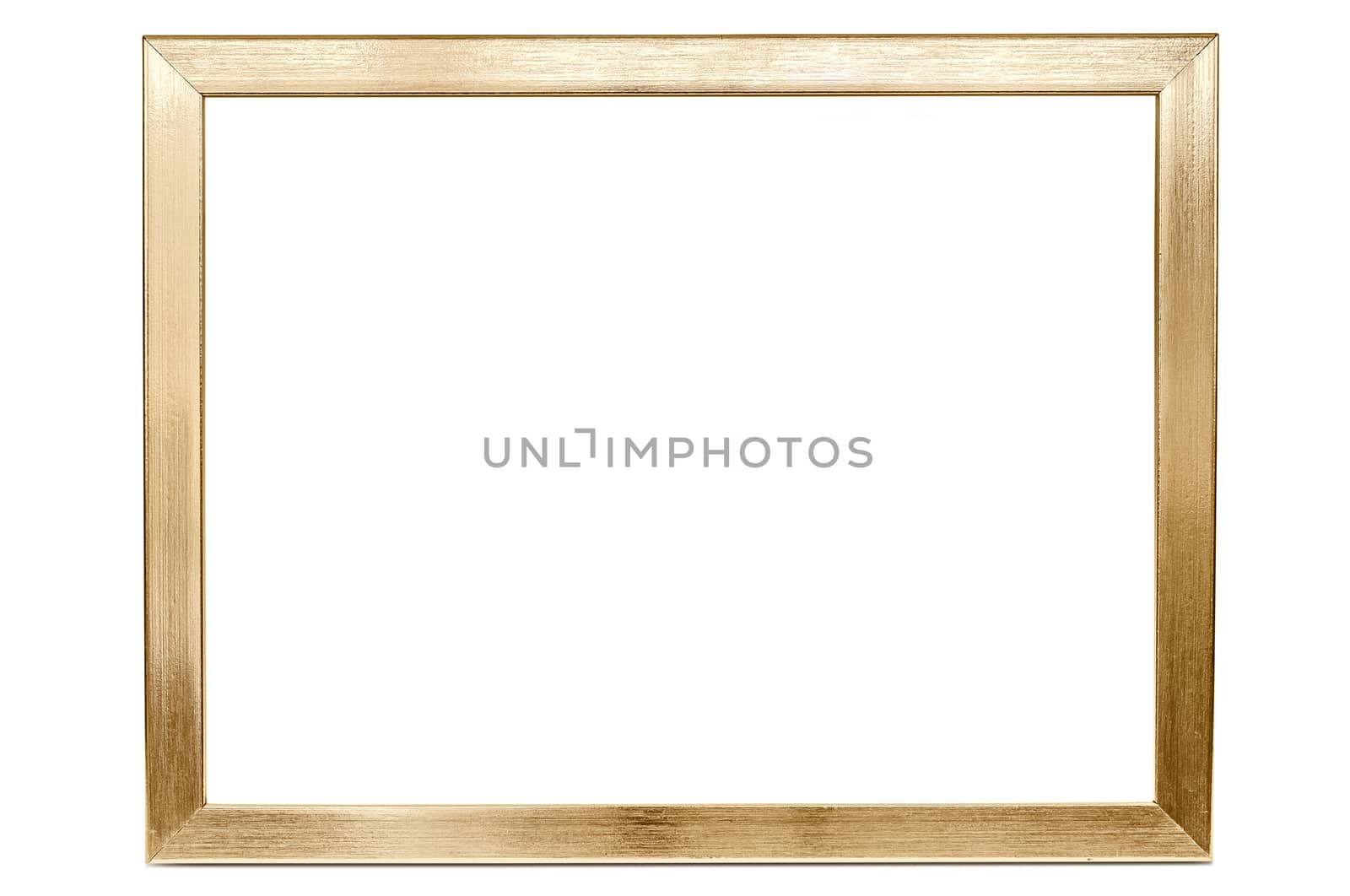 Golden aluminum empty photo frame isolated on white background with clipping path