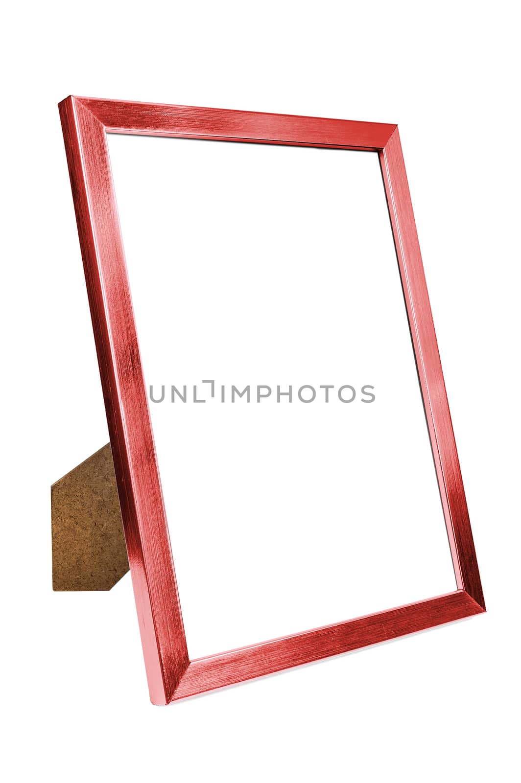 Red aluminum empty photo frame isolated on white background with clipping path