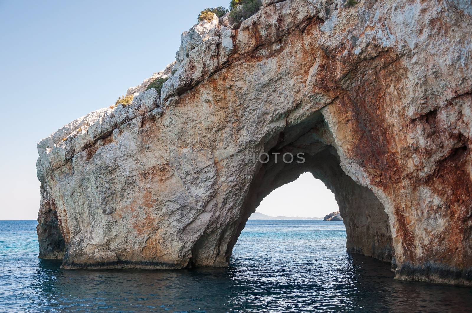 Blue caves on Zakynthos Island seen from the boat