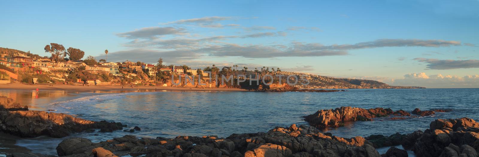 Crescent Bay beach panoramic view at sunset in Laguna Beach, California, United States in summer