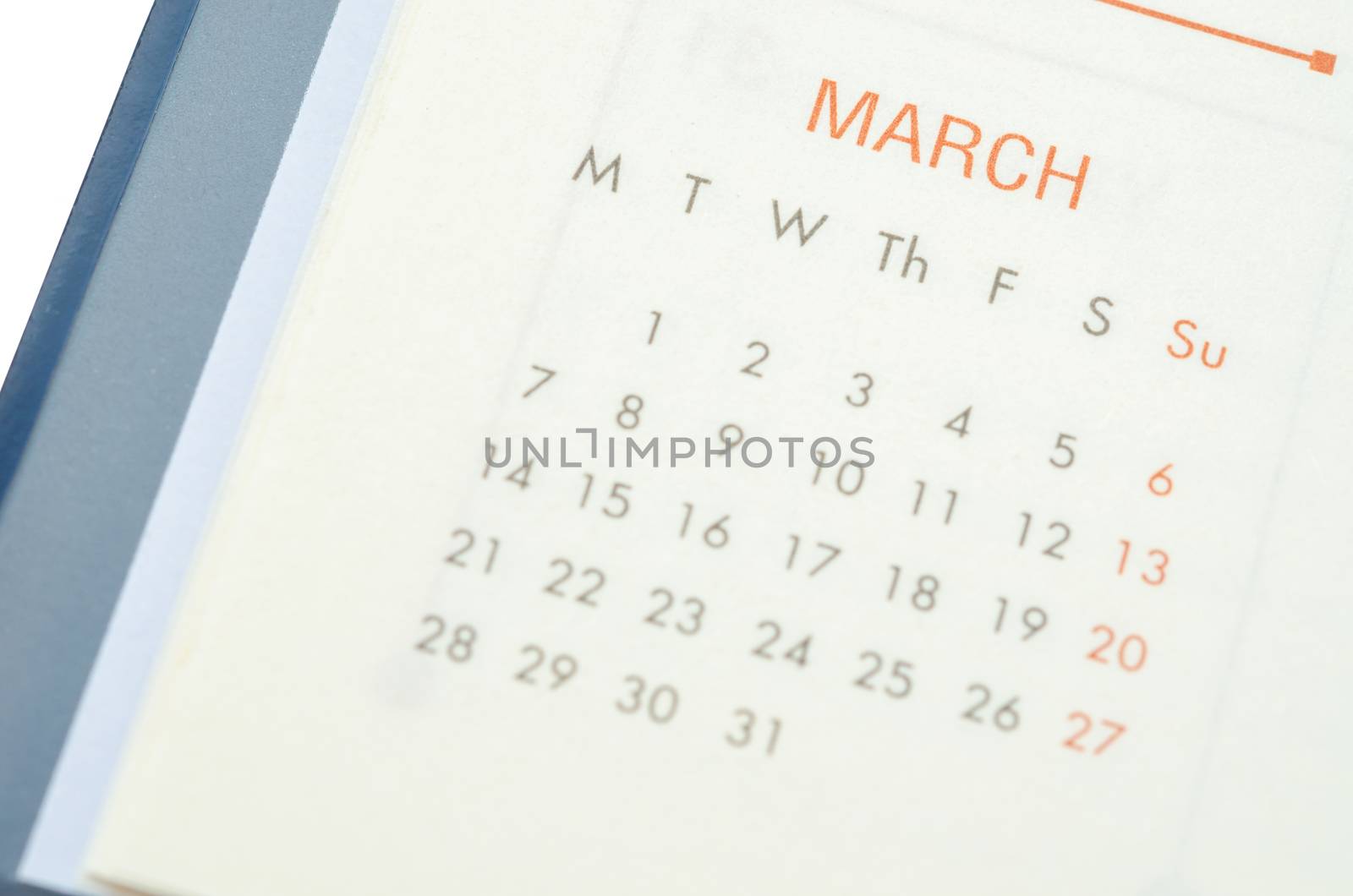 Close up MARCH 2016 calendar.