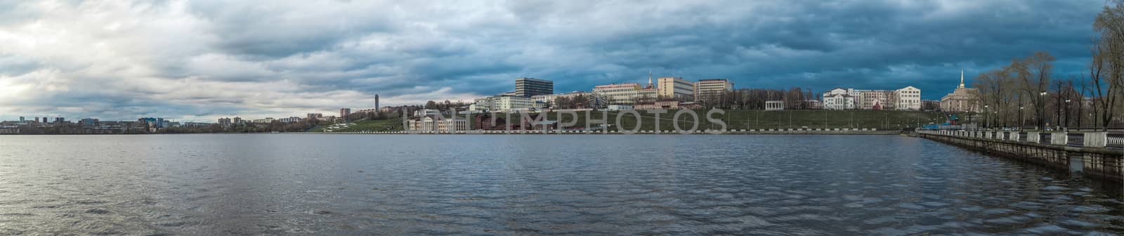 Pond panorama on the embankment in the city of Izhevsk