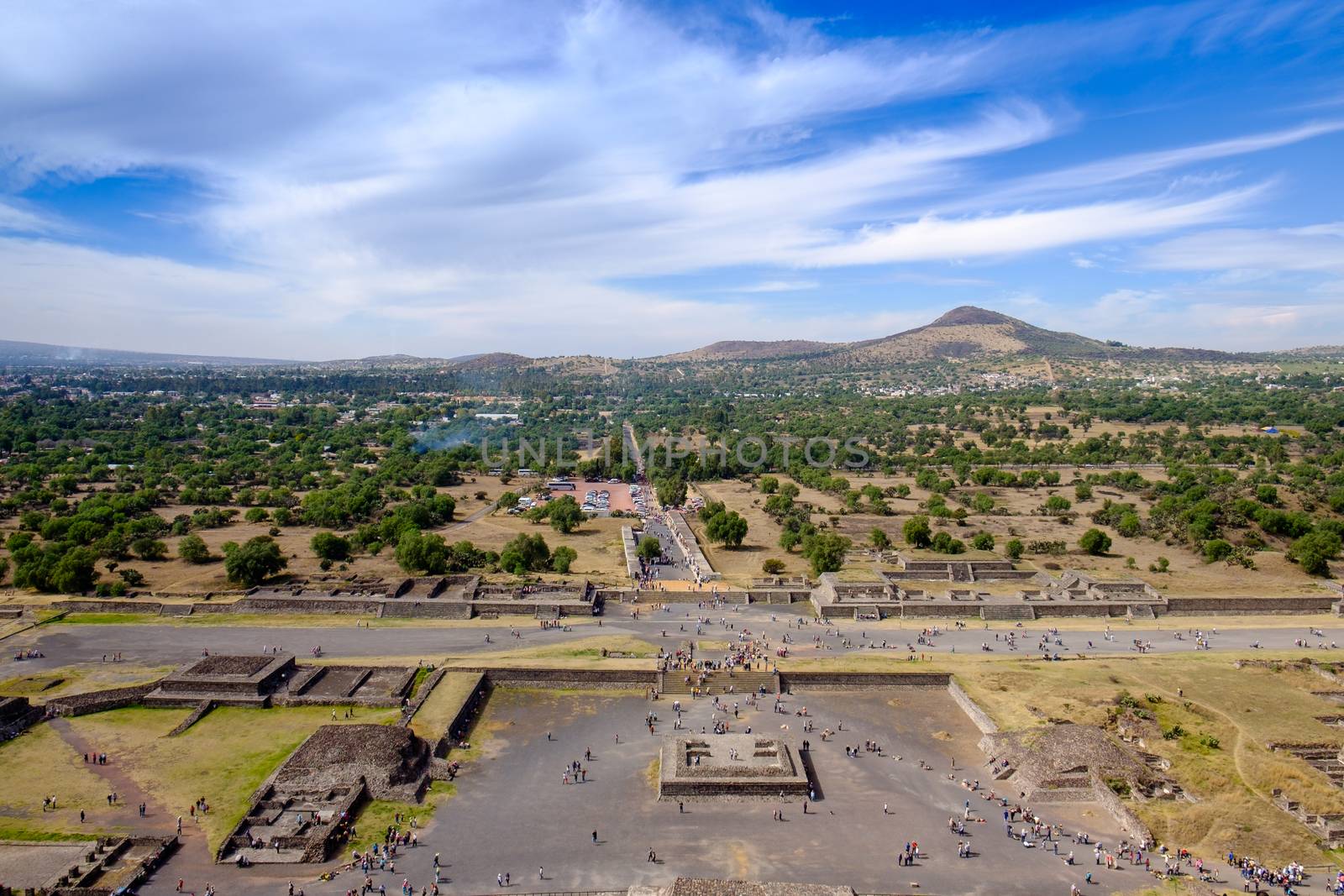 Scenic view from Pyramid of sun in Teotihuacan, near Mexico city by martinm303