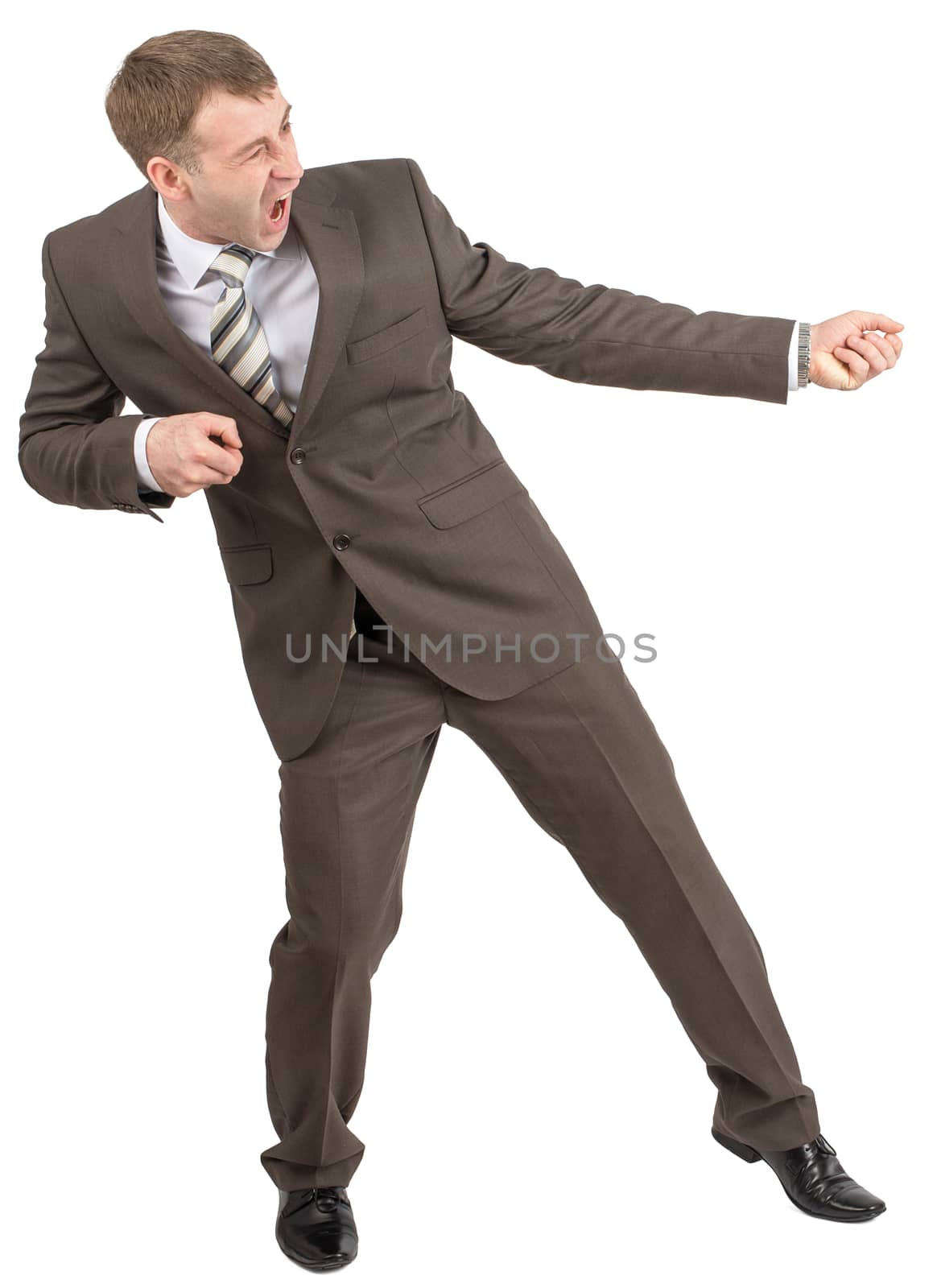 Businessman pulling invisible rope by cherezoff