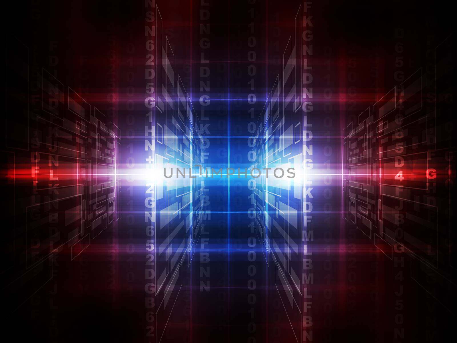 Binary computer code. Matrix red and blue abstract background
