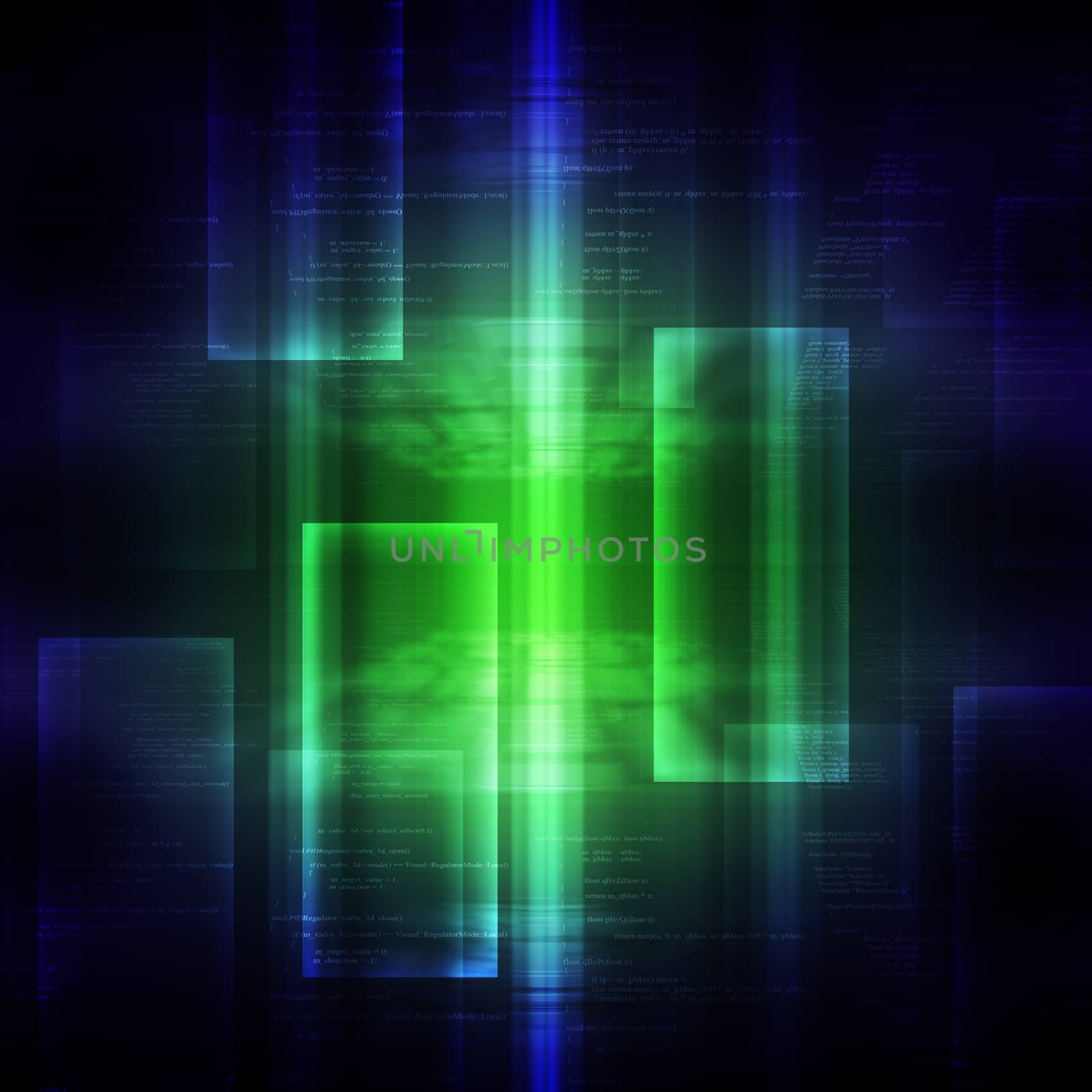 Green and blue binary code on black  by cherezoff