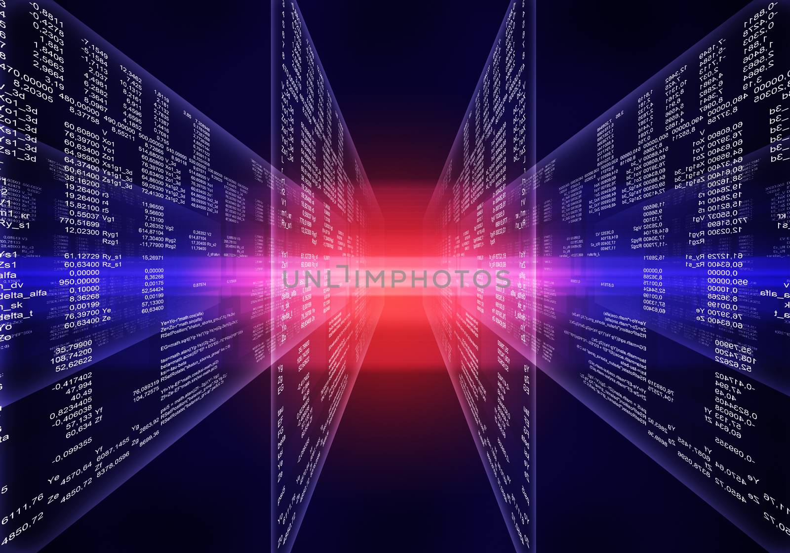 Binary computer code. Matrix blue and red abstract background