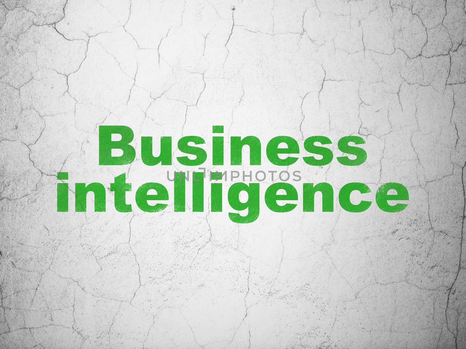 Business concept: Green Business Intelligence on textured concrete wall background