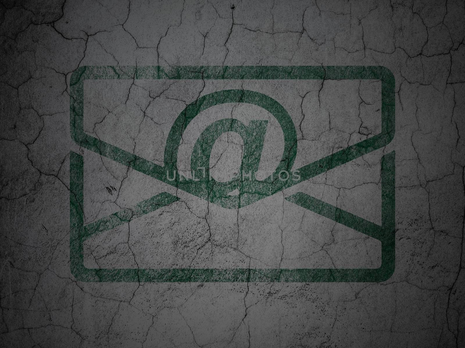 Finance concept: Green Email on grunge textured concrete wall background