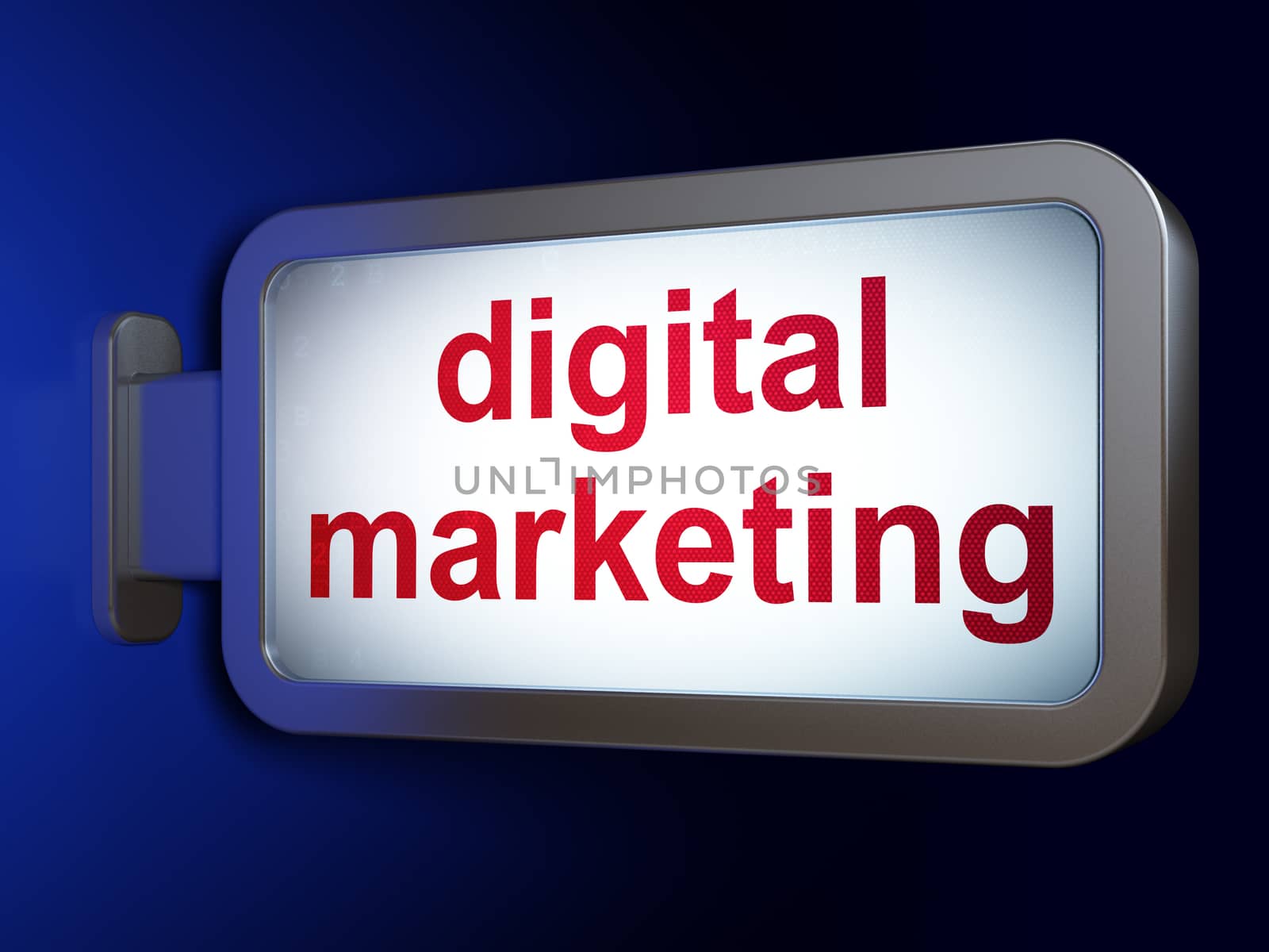 Marketing concept: Digital Marketing on advertising billboard background, 3d render