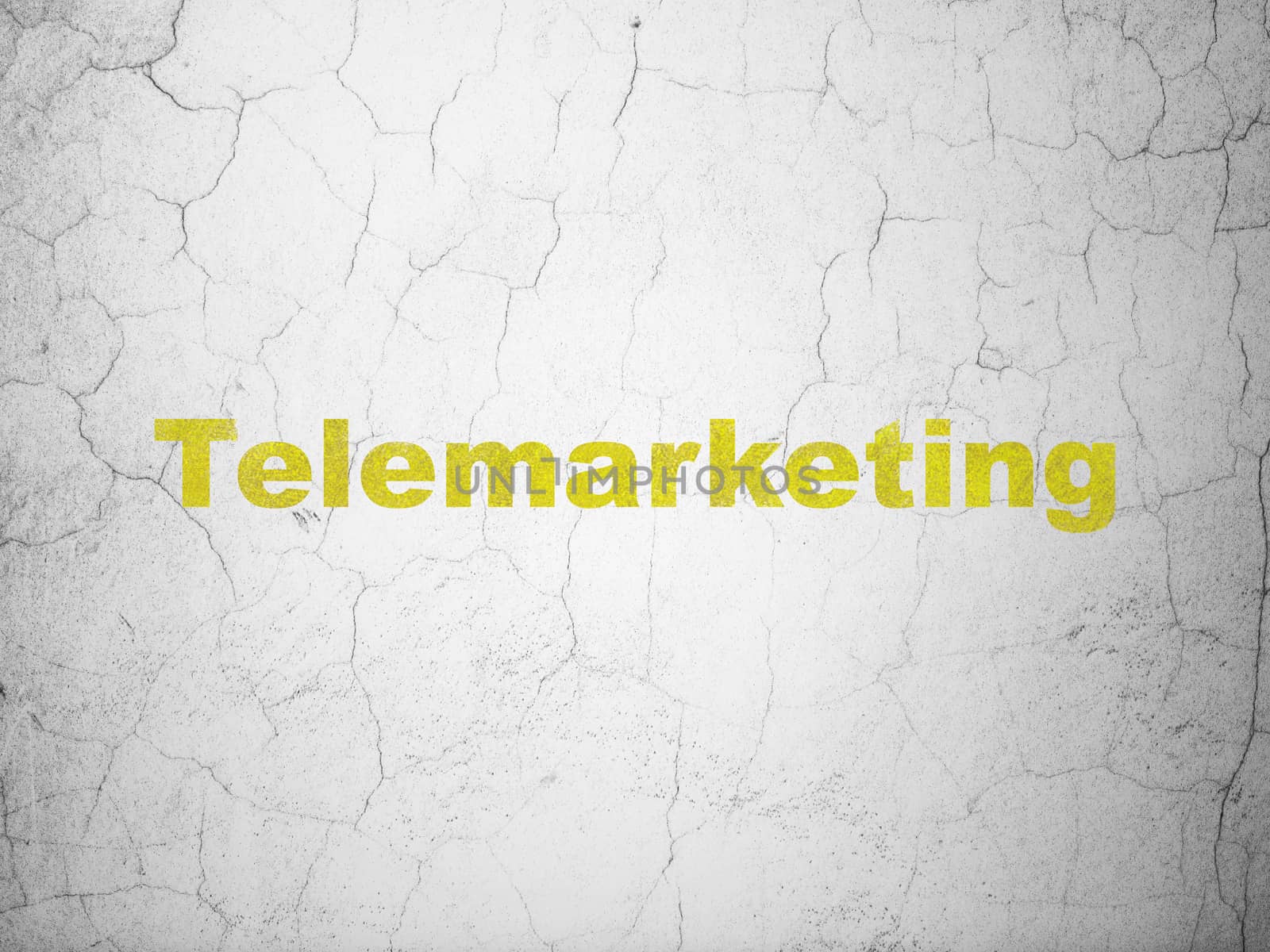 Marketing concept: Yellow Telemarketing on textured concrete wall background