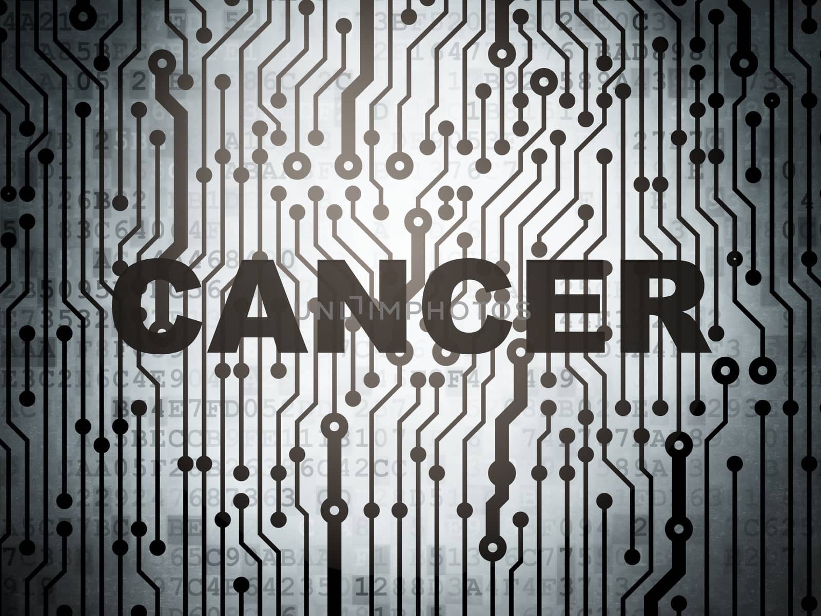 Healthcare concept: circuit board with  word Cancer, 3d render