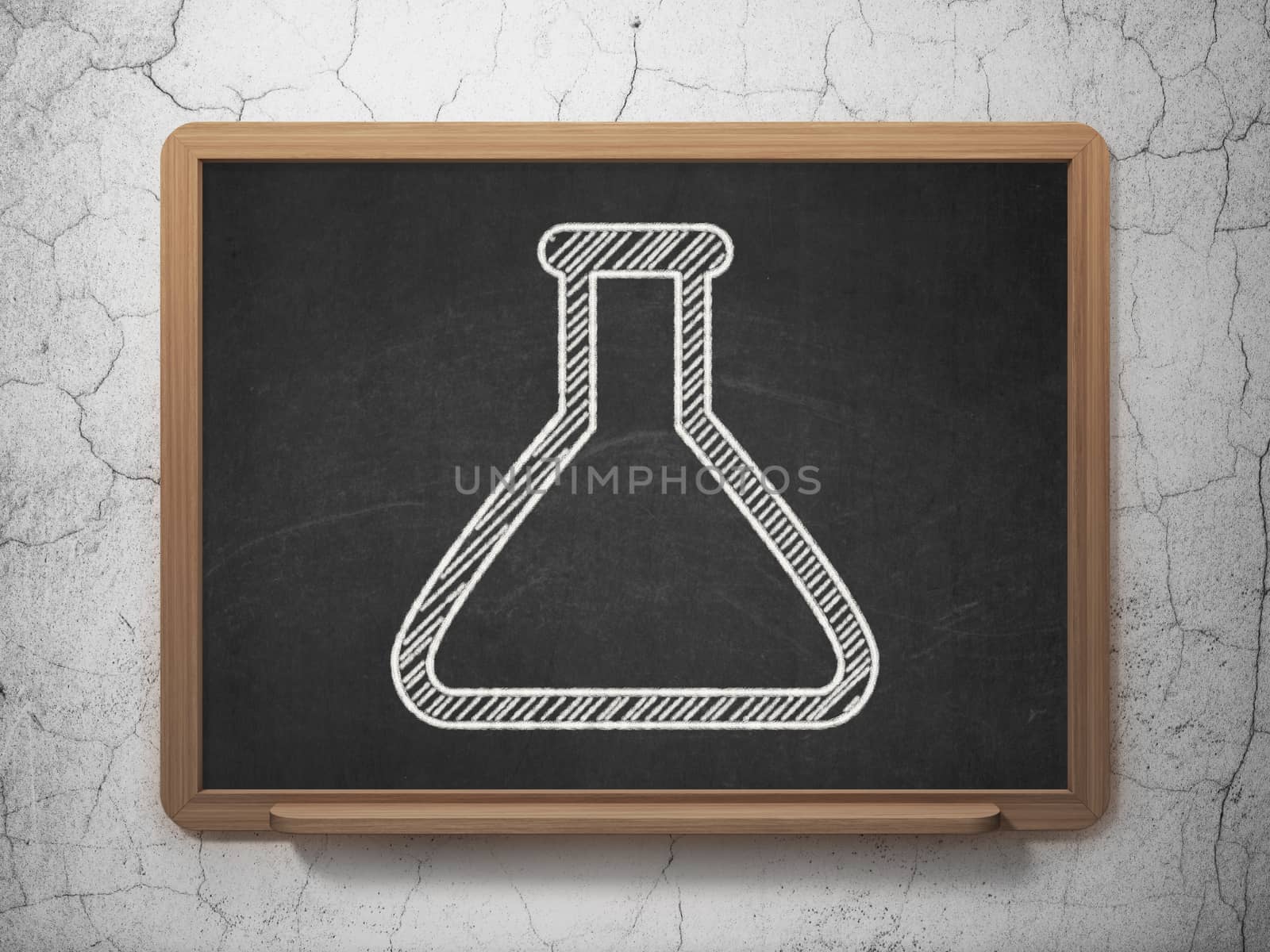 Science concept: Flask on chalkboard background by maxkabakov