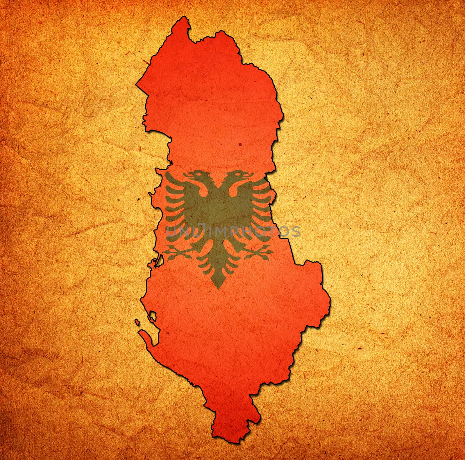 map with flag of albania with national borders