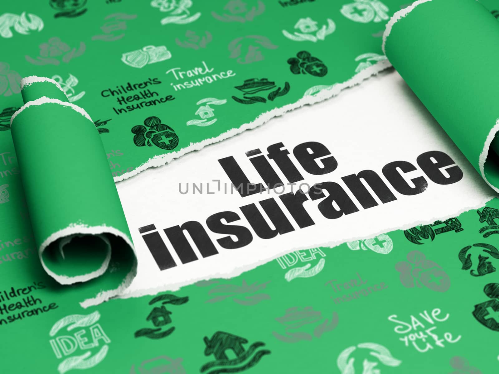 Insurance concept: black text Life Insurance under the piece of  torn paper by maxkabakov