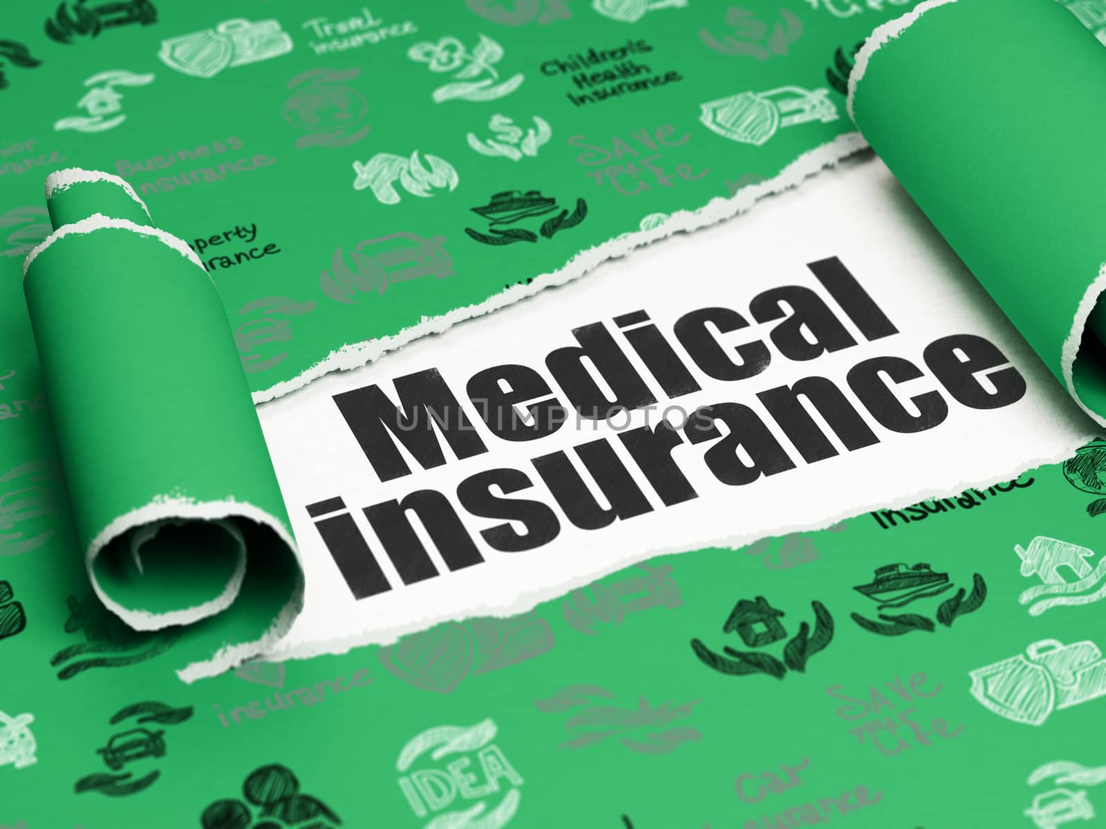Insurance concept: black text Medical Insurance under the piece of  torn paper by maxkabakov