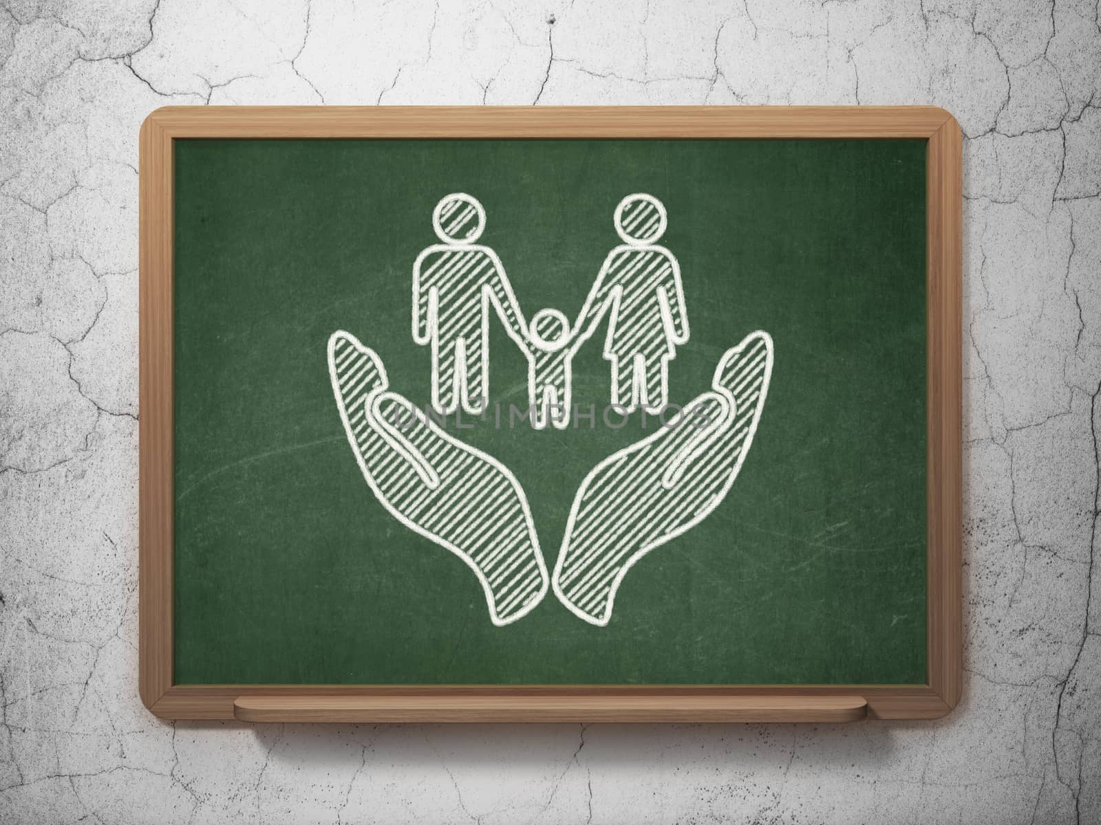 Insurance concept: Family And Palm on chalkboard background by maxkabakov