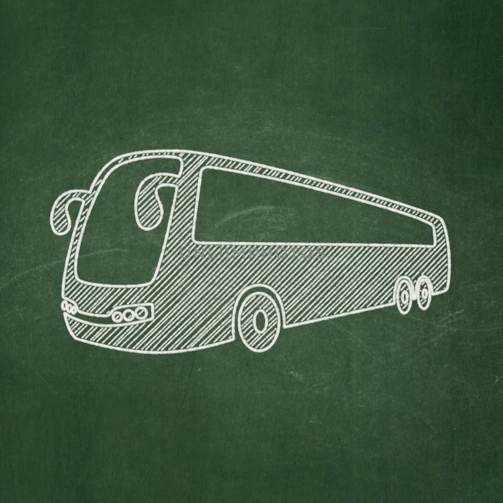 Vacation concept: Bus icon on Green chalkboard background