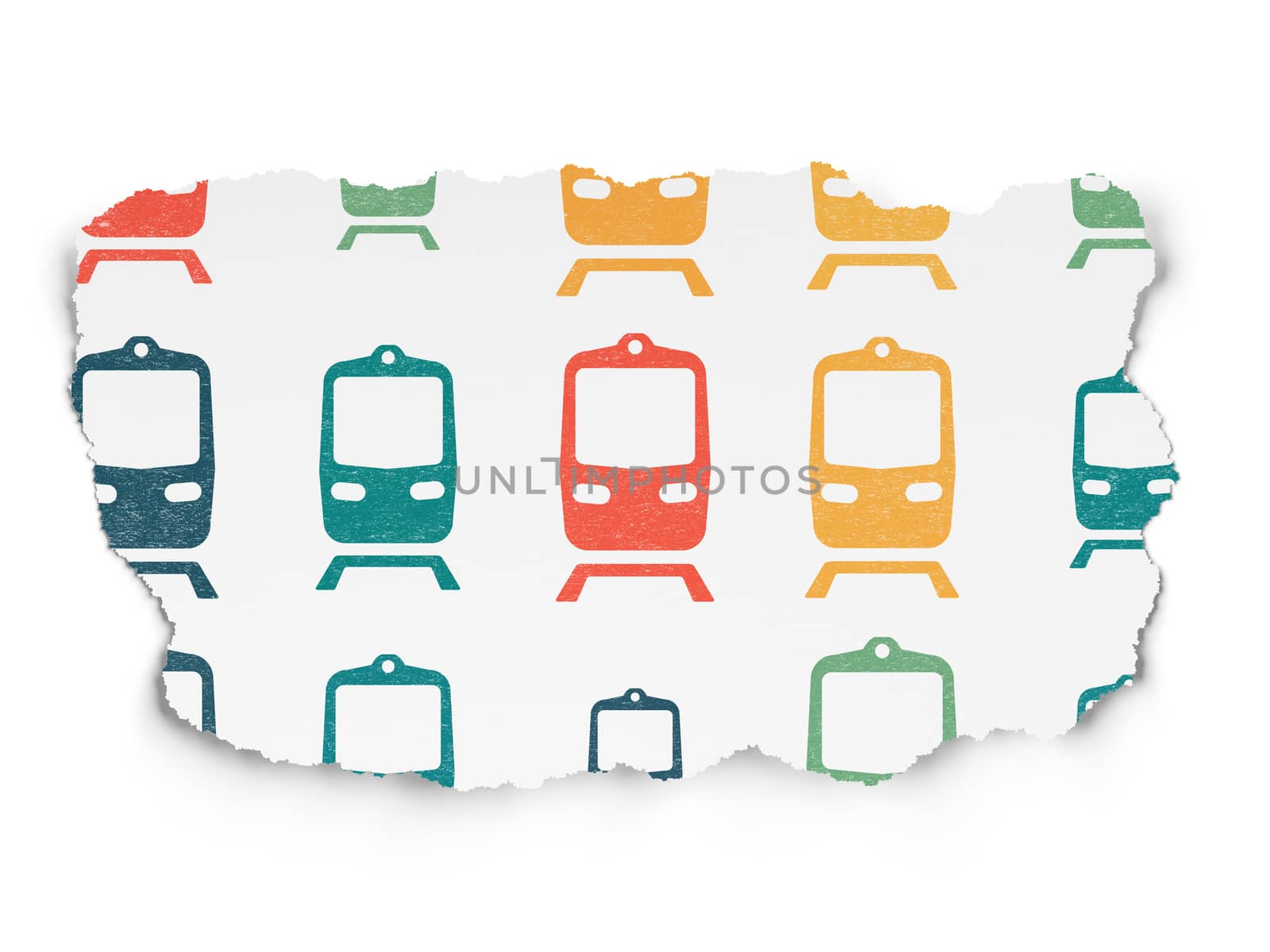 Vacation concept: Train icons on Torn Paper background by maxkabakov