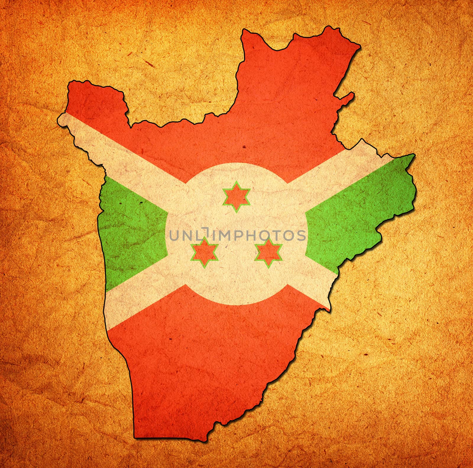 map with old vintage flag of burundi with national borders
