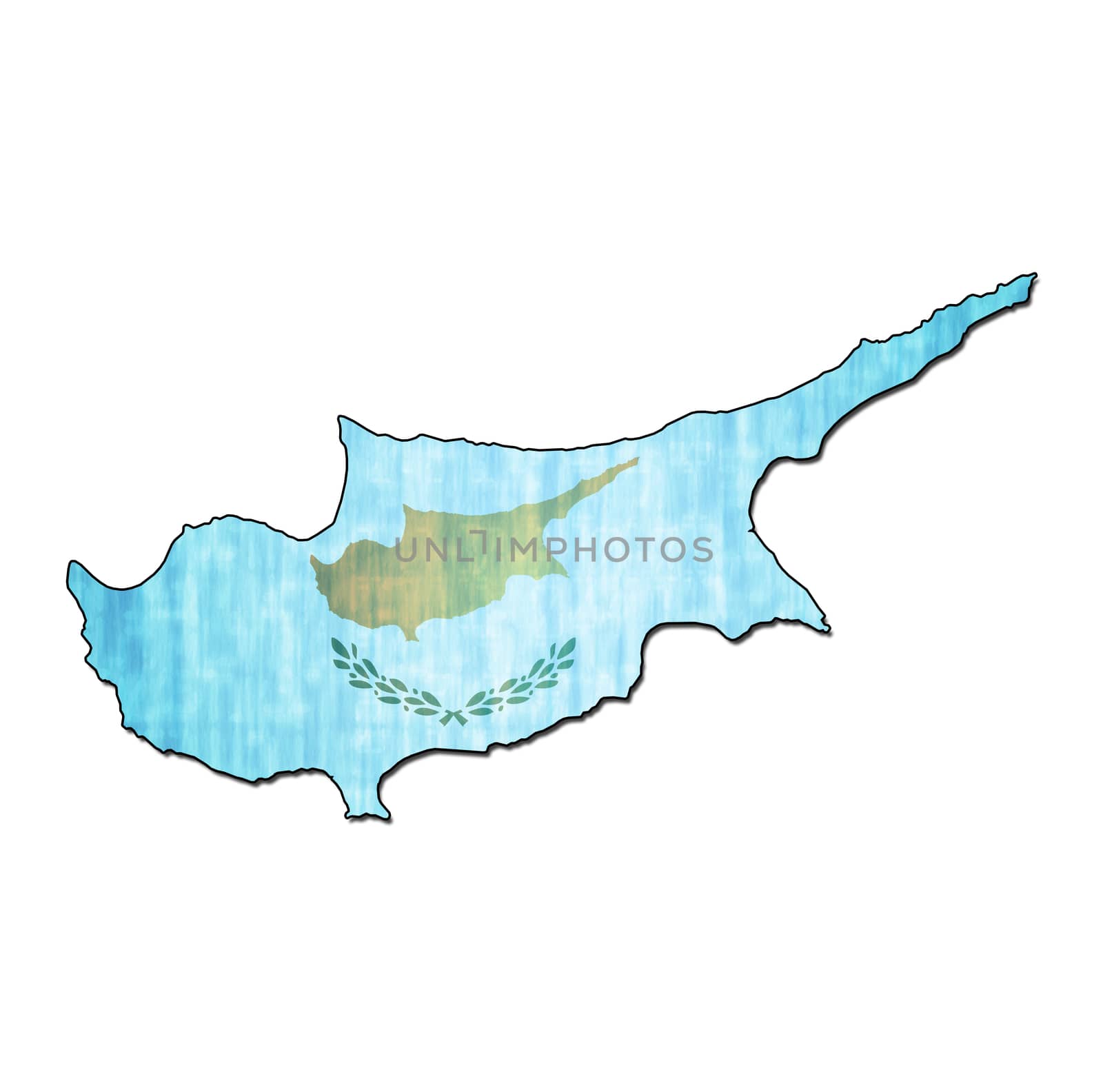 map with flag of cyprus with national borders