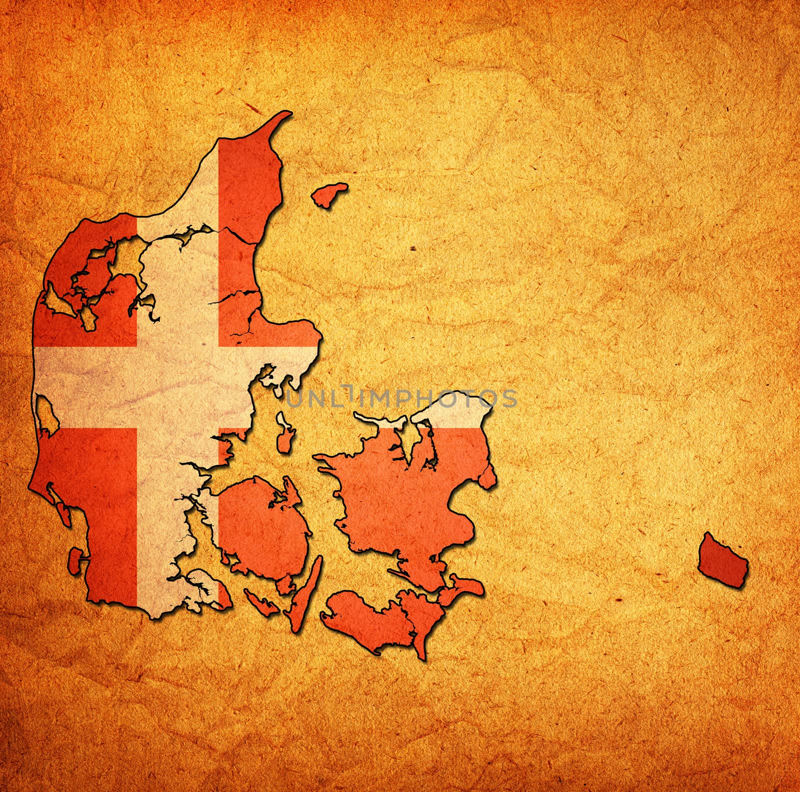 map with flag of denmark with national borders