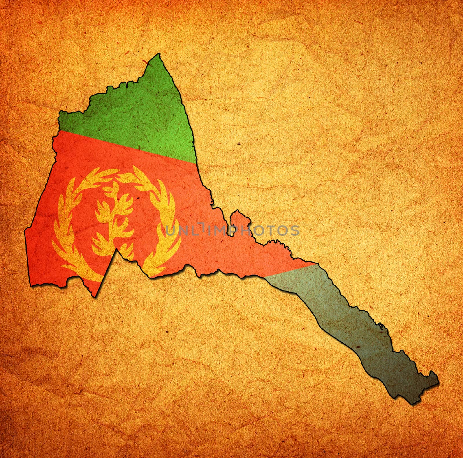 map with flag of eritrea with national borders