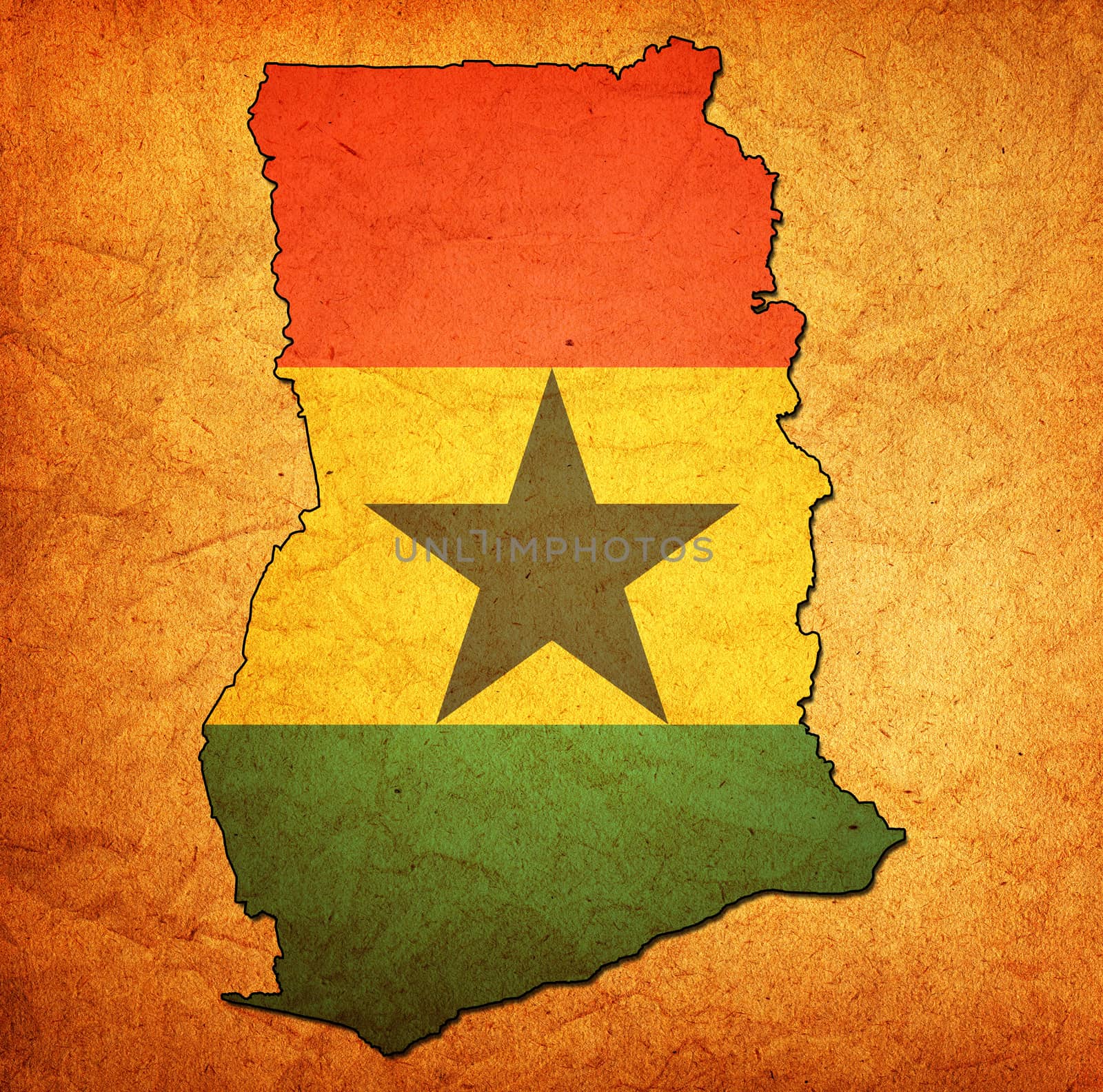 map with flag of ghana with national borders